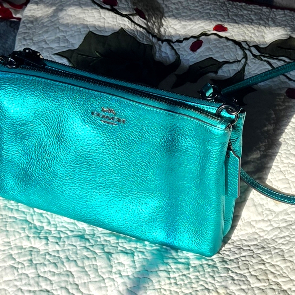 Holiday Coach bag sparkly aqua
